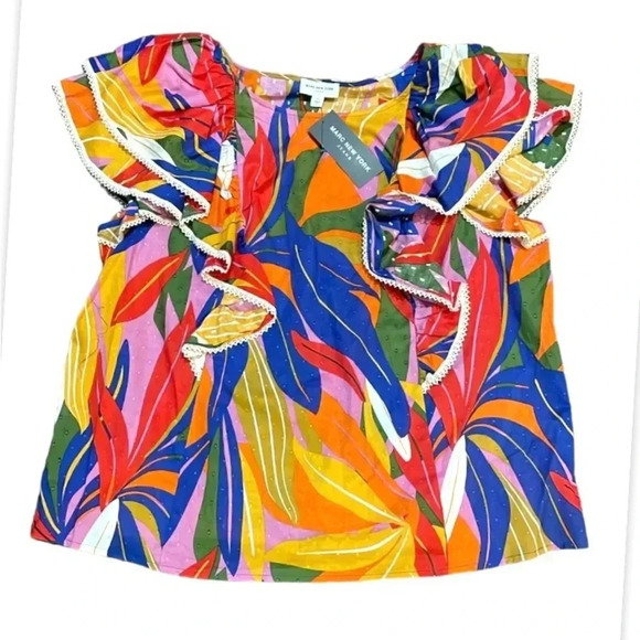Marc New York Tropical Ruffle Multicolored blouse Cotton Plus Size 2X Flowy NWT - Picture 1 of 11